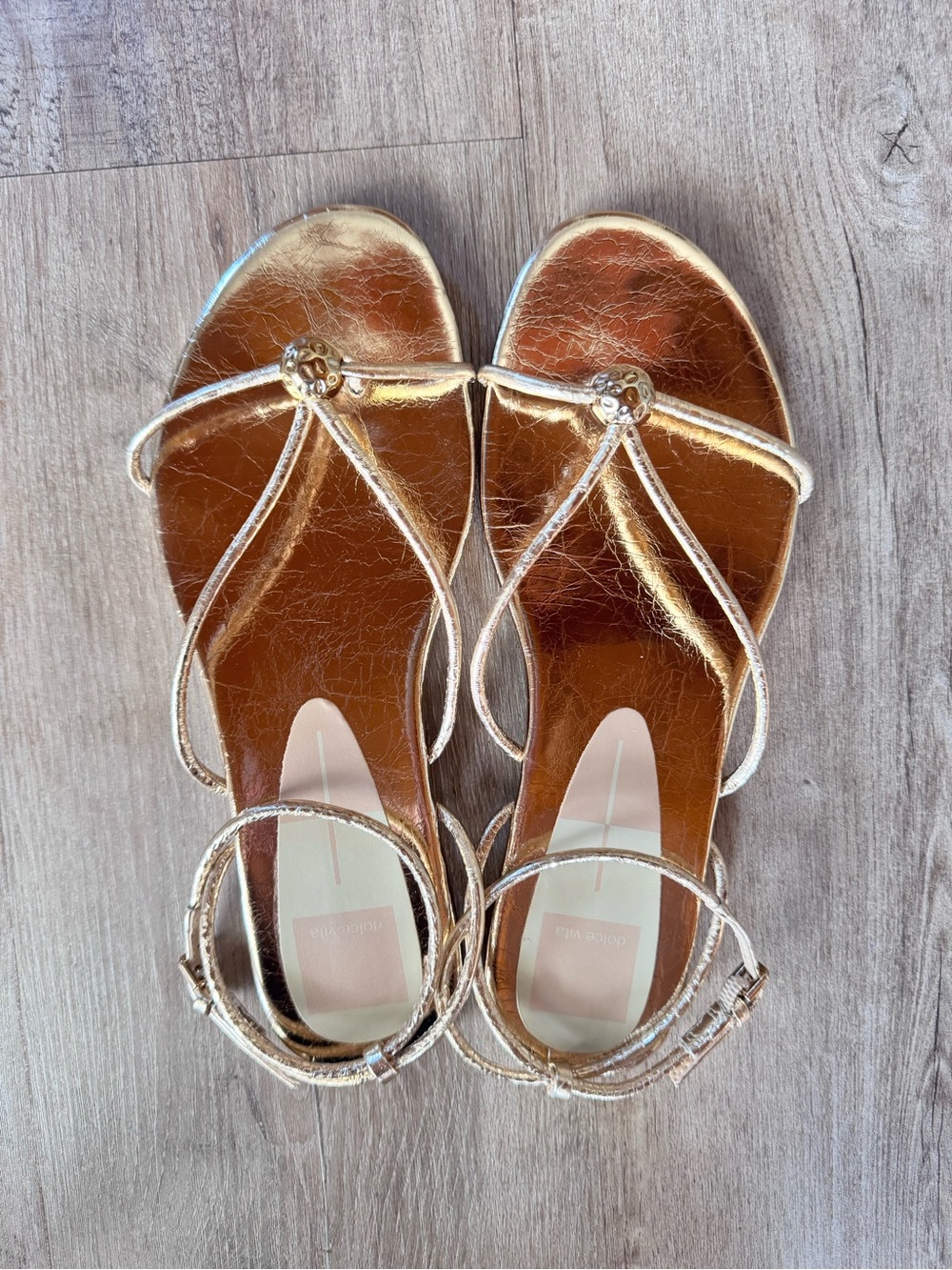 Dolce Vita Metallic Gold Strappy Flat Sandals